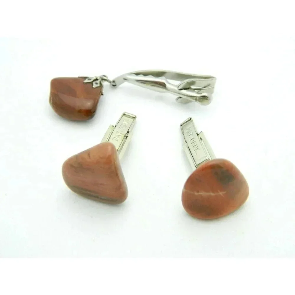 Gray Brown Agate Stone Mid Century Natural Silver